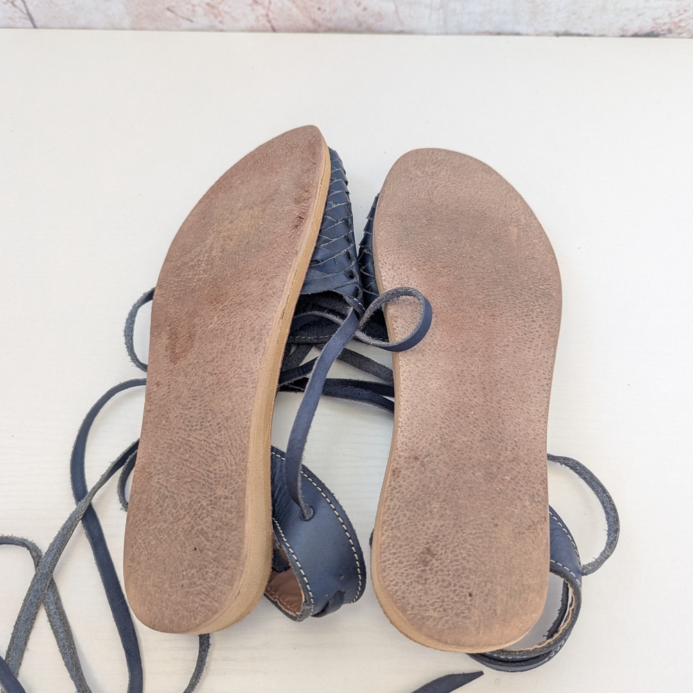Alex Floral Embossed Navy Leather Sandals - Picture 8 of 9